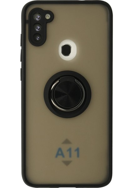 Samsung Galaxy A11 Kılıf Montreal Yüzüklü Silikon Kapak - Siyah Dpmah
