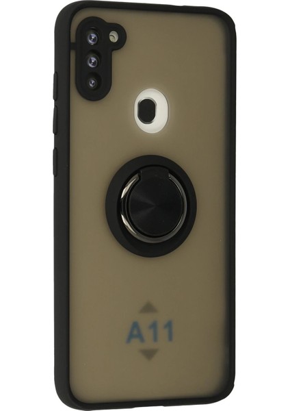Samsung Galaxy A11 Kılıf Montreal Yüzüklü Silikon Kapak - Siyah Dpmah