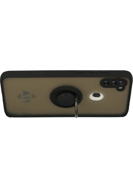 Samsung Galaxy A11 Kılıf Montreal Yüzüklü Silikon Kapak - Siyah Dpmah