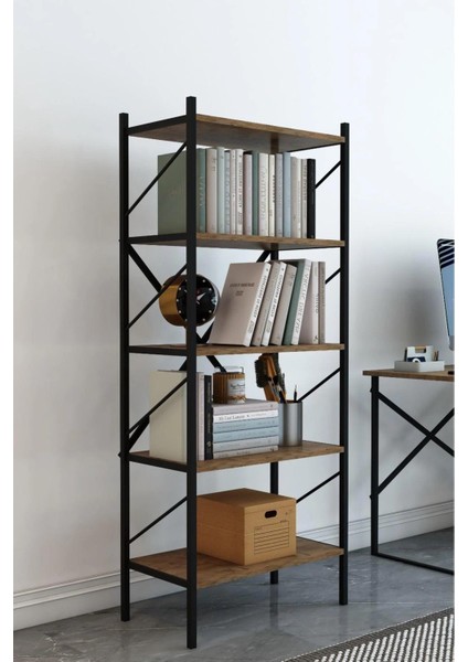 Çok Amaçlı Dolap | Kitaplık | 5 Katlı Metal Gövdeli Raflı Düzenleyici (60X30X150 Cm)
