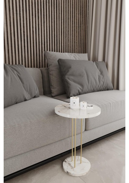 Modern Zigon Sehpa Seti 3'lü | Yuvarlak Orta Sehpa | Yan Sehpa | Minimalist Şık Metal Ayaklı Sehpa | 52-55-59 cm Yükseklik | 34 cm Çap