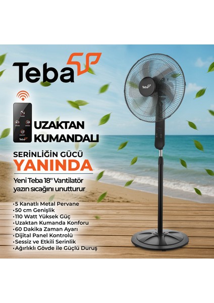18 Inch Uzaktan Kumandalı / Zaman Ayarlı Ayaklı Vantilatör