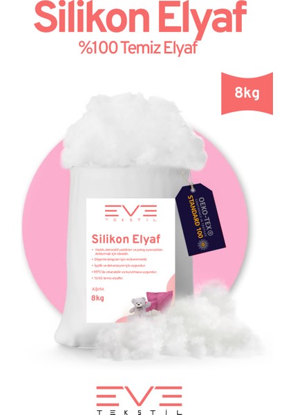 Yastık Yorgan Oyuncak Dolum Malzemesi Antialerjik Yapışmaz 1.Kalite %100 Temiz Silikon Elyaf 8 Kg