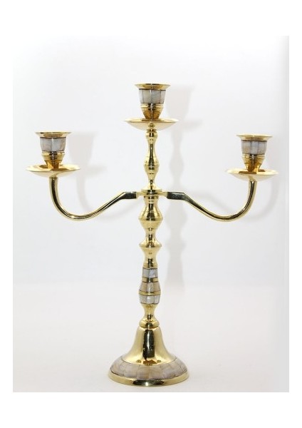 Pirinç Sedefli 3'lü Şamdan Model 2