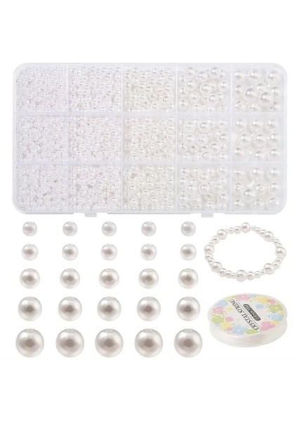 15 Gözlü Beyaz İnci Set Bileklik Kolye Takı Yapım Malzemeleri