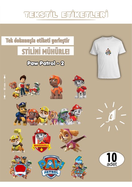 Ütü ile Yapışan Kıyafet Etiketi Paw Patrol 10LU Set