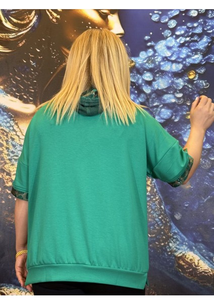 Sweatshirt,leopar Detayları,el Işi,yüksek Kalite,3iplik,pamuklu,yeşil,cepli,şapkalı,taşli ve Inci modelleri