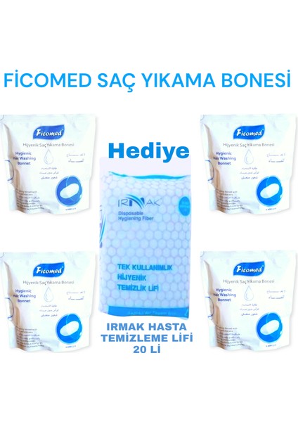 Saç Yıkama Bonesi 4 + 1 Hediyeli Irmak Hasta Temizleme Lifi