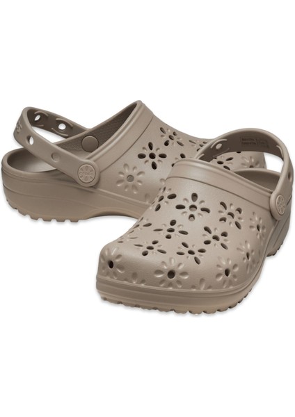 210927 Classic Floral Cut Out Clog Karamel Unisex Terlik