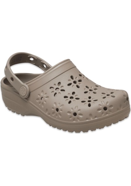 210927 Classic Floral Cut Out Clog Karamel Unisex Terlik