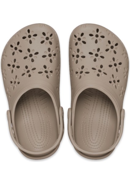210927 Classic Floral Cut Out Clog Karamel Unisex Terlik modelleri