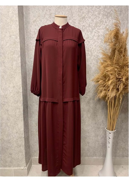 25Y7119 Elbise Gizli Patlı Kuşaklı - Naqshe - 25Y7119 - Bordo - 44