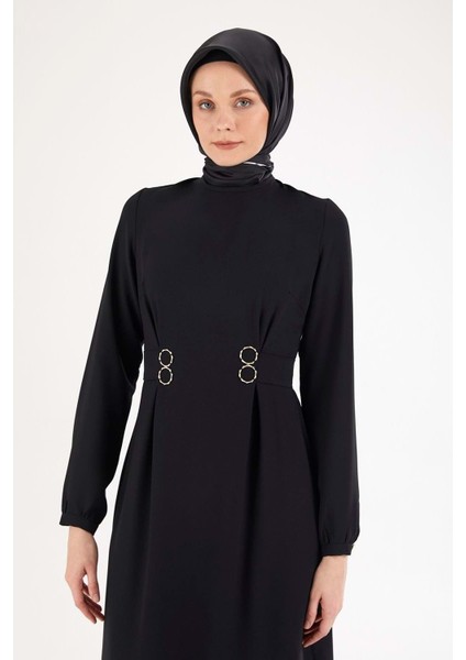 25Y926 Armine Trend Elbise Bel Halka Detaylı Kol Düğmeli - Armine Trend - 25Y926 - Siyah - 44