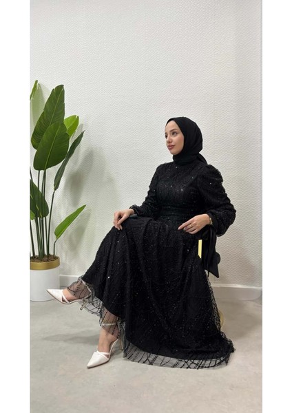 25Y4687 Abiye Çalı Kuşu Komple Taş ve Pul Işleme Kolları Kurdela Detay - Tane - 25Y4687 - Siyah - 42