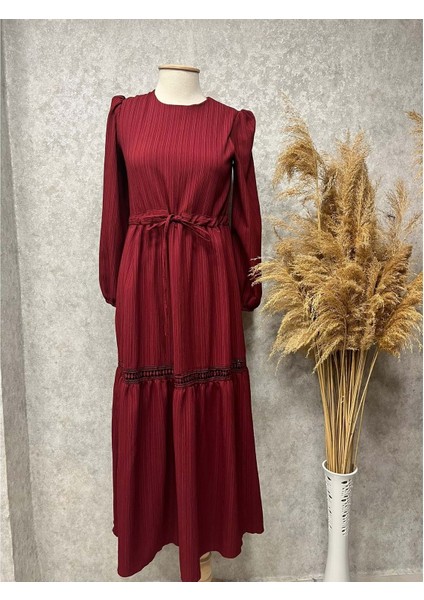 25Y61082 Elbise Etek Arası Dantelli Astarlı - Rita - 25Y61082 - Bordo - 36