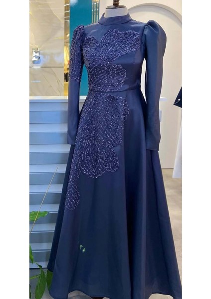 25Y4993 Hennin Abiye Elbise Simli Kumaş Prenses Model Taş Işlemeli - Hennin - 25Y4993 - Lacı - 40
