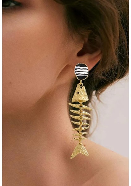 Sari Metal Fisbone Balık Küpe