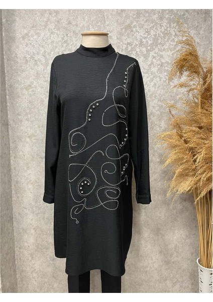 25Y4166 Tunik Önü Asimetrik Taşlı - Kado - 25Y4166 - Siyah - 44
