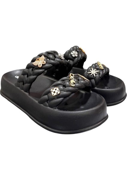 Aksesuarlı Günlük Çift Bantlı Bayan Terlik