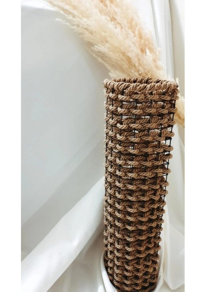 Metal Tel Gold Halat Örgülü Özel Tasarım Pampas Vazosu 50 cm Gold Renk