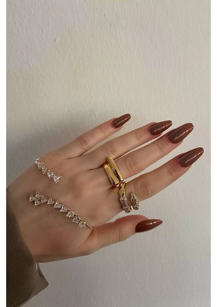 12'li Kahverengi Jel Görünümlü Takma Tırnak Set (Yapıştırıcılı)