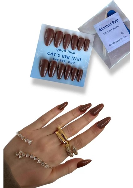 12'li Kahverengi Jel Görünümlü Takma Tırnak Set (Yapıştırıcılı) fiyatları