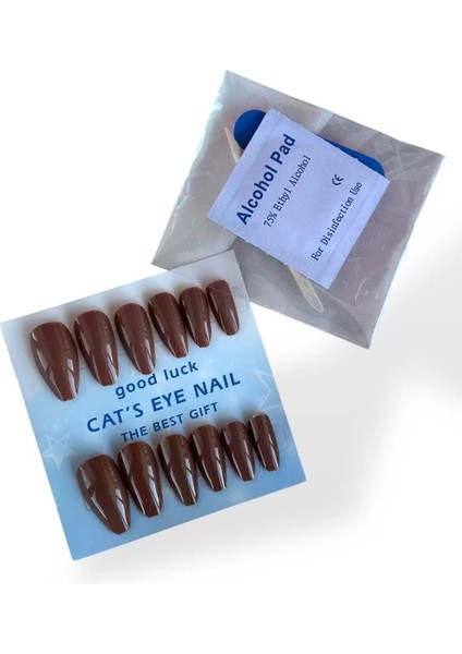 12'li Kahverengi Jel Görünümlü Takma Tırnak Set (Yapıştırıcılı) modelleri