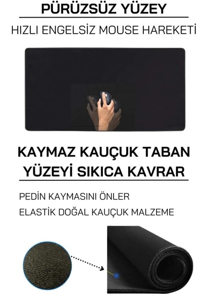 Xxl 100*50 cm Game Oyuncu Dayanıklı Hassas Ergonomik Siyah Kaymaz Mouse Pad - Kenar Dikişli Mousepad
