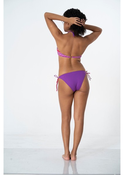 Kreasyonu Mor, Kırmızı, Pembe Zigzag Desenli Straplez Bikini Takımı