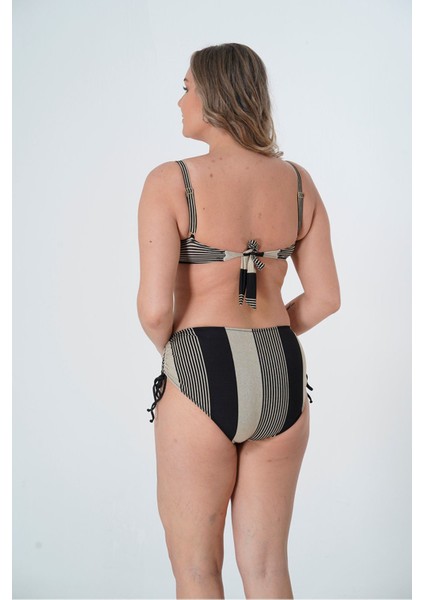 2025 Kreasyonu Bej Çizgi Desenli Bikini Takımı Battal Beden fiyatları