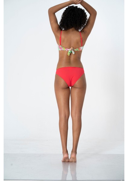2025 Kreasyonu Kırmızı, Beyaz Palmiye Desenli Battal Bikini Takımı