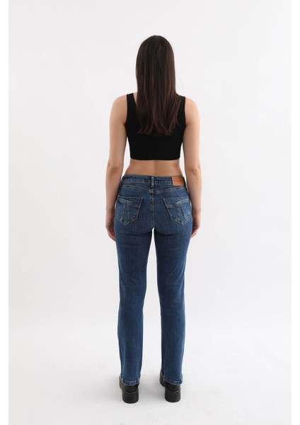 Kadın Likralı Jean Pantolon Mavi