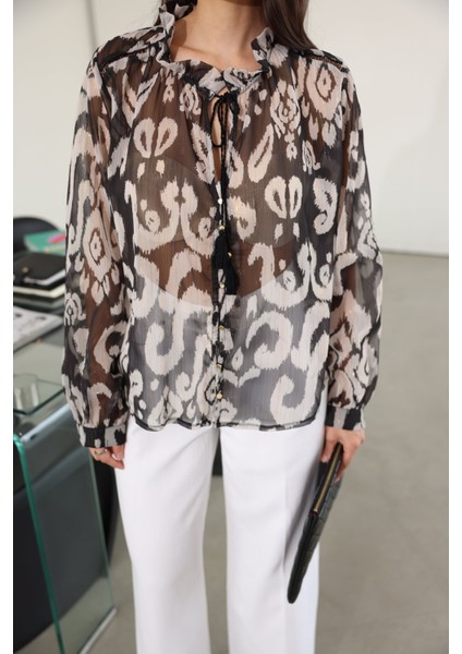 Desenli Gold Düğmeli Balon Kol Gömlek fiyatları