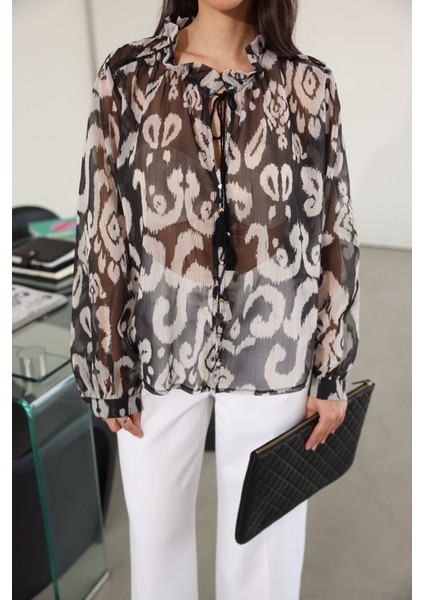 Desenli Gold Düğmeli Balon Kol Gömlek indirimleri