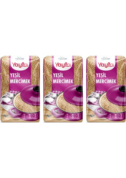 Yayla Yeşil Mercimek 1 kg 3lü