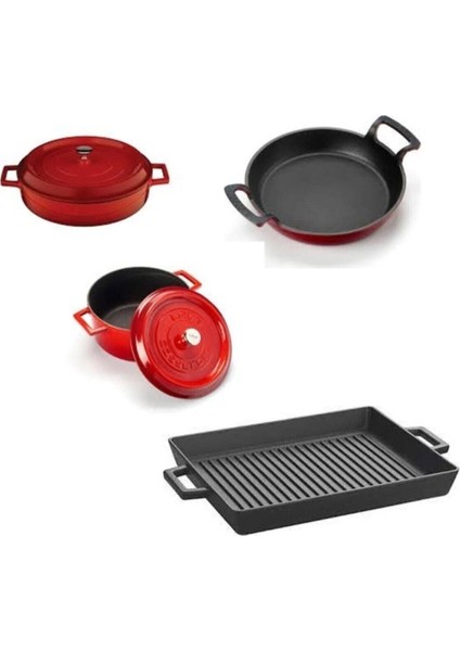 Döküm Demir Tencere Seti 6 Parça Kırmızı