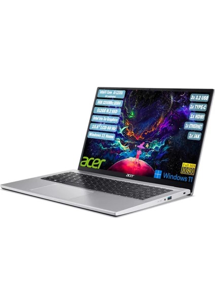 Aspire 3 A315-59-59AY Intel I5-1235U NX.K6TEY.002-035 16GB 1tb+1tb Iris Xe Graphics Windows 11 Home 15,6" Fhd IPS Taşınabilir Bilgisayar