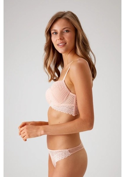Dantelli Push Up Sütyen Takım Somon fiyatları