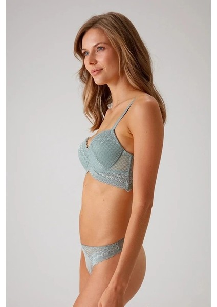 Dantelli Push Up Sütyen Takım Mint Yeşili modelleri
