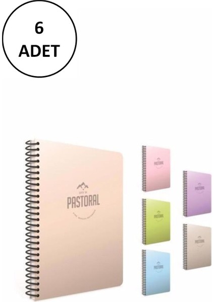 A4 Spiralli Defter Pastoral Plastik Kapak Kareli 120 Yaprak 3-3248000-2011 Asorti 6 Adet