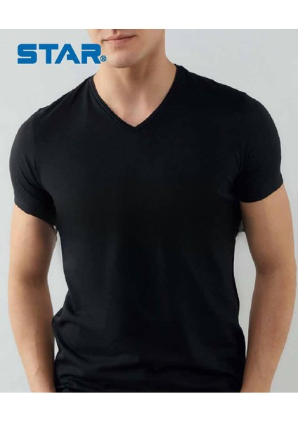 Erkek Siyah Organik Bambu V Yaka T-Shirt