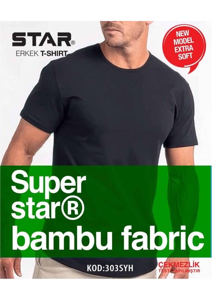 Erkek Siyah Organik Bambu Sıfır Yaka Kısakol T-Shirt