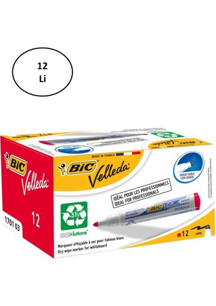 Bic Velleda 1701 Eco Yuvarlak Uç Beyaz Tahta Kalemi Kırmızı (12 Li Kutu)