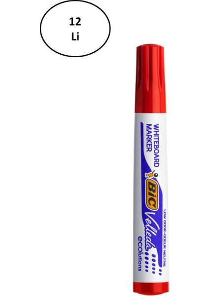 Bic Velleda 1701 Eco Yuvarlak Uç Beyaz Tahta Kalemi Kırmızı (12 Li Kutu)