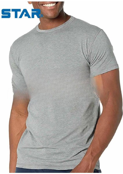 Erkek Gri Organik Bambu Sıfır Yaka Kısakol T-Shirt
