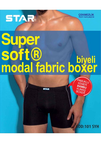 Erkek Siyah Modal Pamuklu Kemer Biyeli Boxer