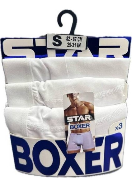 3lü Beyaz Erkek Beli Kemerli Lycralı Boxer