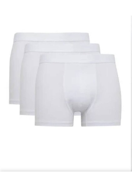 3lü Beyaz Erkek Beli Kemerli Lycralı Boxer