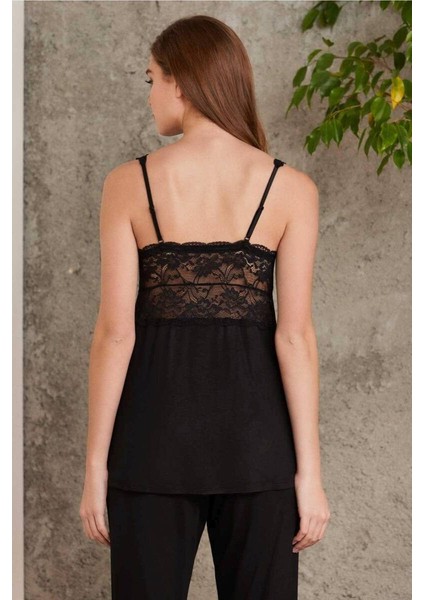 Dantelli Sabahlıklı Penye Pijama Takımı Siyah modelleri