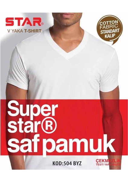 Erkek Beyaz Saf Pamuk V Yaka Kısakol T-Shirt ( Fanila )